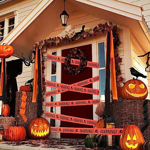 Yomiie Halloween Warning Caution Tapes, Orange Skull Fright Barrier Tape - Outdoor Halloween Party Decorations, Crime Scene Decorate, Haunted House Props, Zombie Zone Indoor Decor Supplies