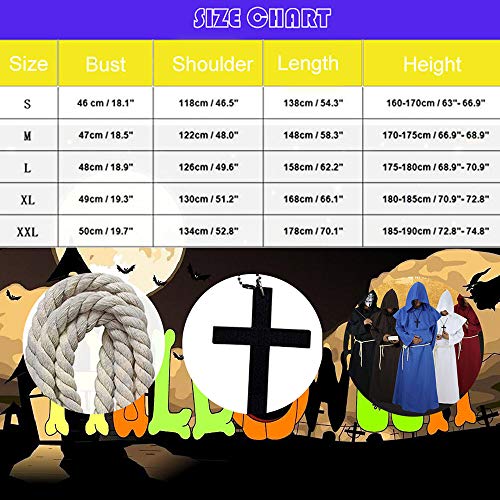 Monk Costume Adult Men Halloween Cosplay Monk Costume Adult Men Brown Monk Costume Aadult Men Hooded Cloak Monk Costume Aadult Men Medival Renaissance Priest Monk Costume Aadult Men Wizard Cape…