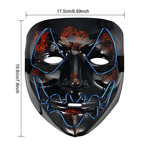 Halloween Mask Purifying Lighting LED Lights Glow Tricky Scary Mask Adjustable 3 Lighting Modes, Boys & Girls Cosplay Music Festival Dance Party, Birthday Party Gifts-luminous blue.