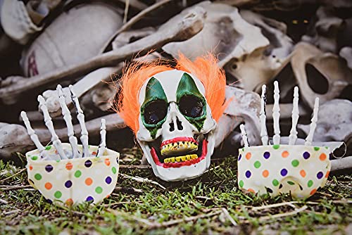 FUN LITTLE TOYS 6 Pieces Scary Clown Halloween Decorations, Creepy Skeletons Clown Heads and Bones Yard Stakes Outdoor Decorations Tombstones Graveyard Pumpkins Decor Props
