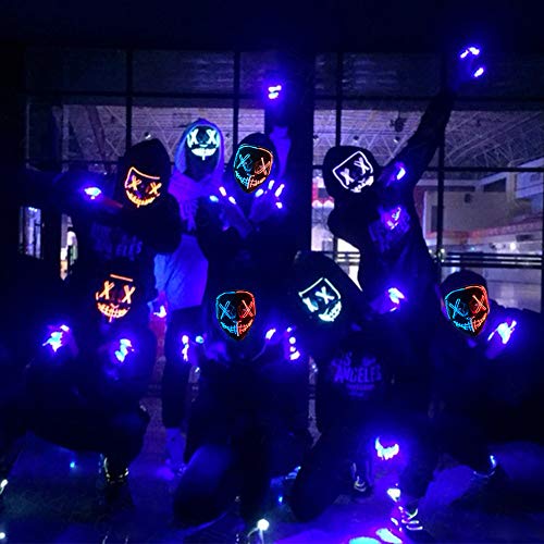 Halloween Scary Mask Cosplay Led Costume Mask,Light up for Halloween Festival Party, with 3 lighting Modes for Men Women Kid (Red+Blue)