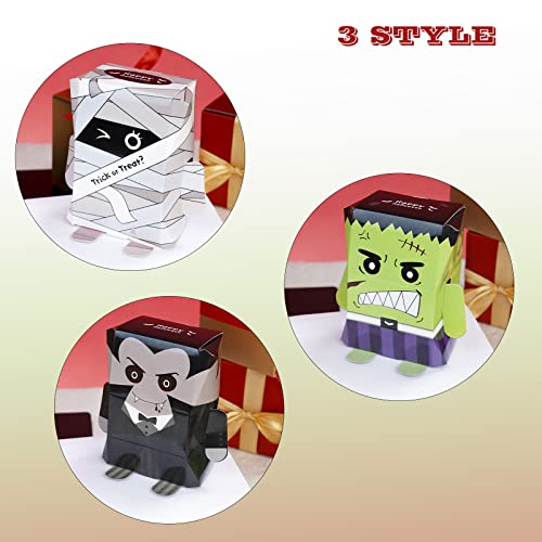 24 PCS Halloween Treat Boxes Red Pumpkin Spider, Ghost and Black Cat Cardboard Box 3.7 inches Halloween Boxes for Cookie Goodie Candy Sweet Crafts Party Favor Supplies (Vampire Mummy Frankenstein)