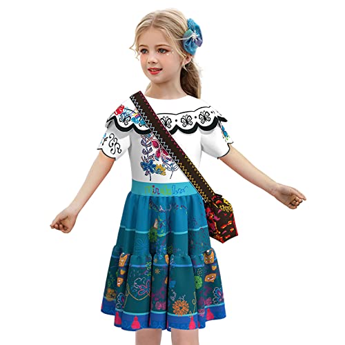 Comisoc Encanto Mirabel Dress for Girls Madrigal Isabella Costume Princess Dress Up Skirt Cartoon Halloween Cosplay Outfit