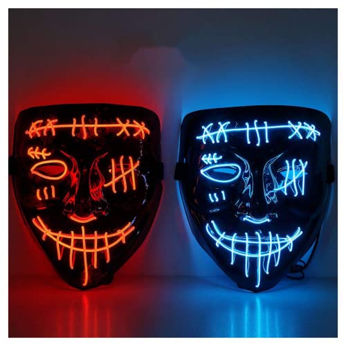 Halloween Scary Mask LED Mask LED Purge Mask [2PACK] LED Light Up Mask EL Wire Light Up for Festival Cosplay Halloween Costume Halloween Festival Party.