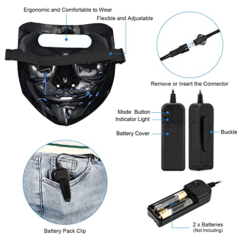 Halloween Mask Purifying Lighting LED Lights Glow Tricky Scary Mask Adjustable 3 Lighting Modes, Boys & Girls Cosplay Music Festival Dance Party, Birthday Party Gifts-luminous blue.