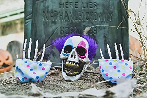 FUN LITTLE TOYS 6 Pieces Scary Clown Halloween Decorations, Creepy Skeletons Clown Heads and Bones Yard Stakes Outdoor Decorations Tombstones Graveyard Pumpkins Decor Props