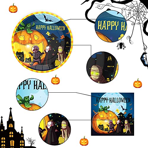 Halloween Plates, Halloween Decorations, Halloween Party Supplies Includes Halloween Plates and Napkins, Halloween Tablecloth, Halloween Birthday Party Decorations, Serves 24