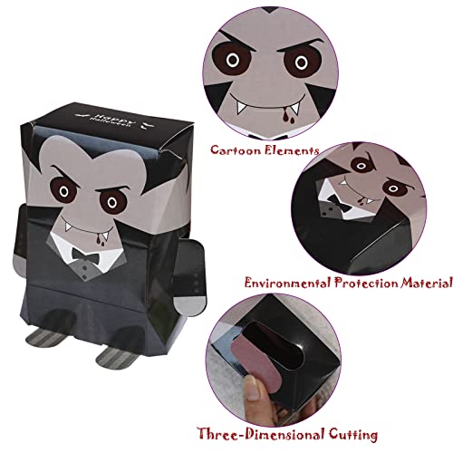 24 PCS Halloween Treat Boxes Red Pumpkin Spider, Ghost and Black Cat Cardboard Box 3.7 inches Halloween Boxes for Cookie Goodie Candy Sweet Crafts Party Favor Supplies (Vampire Mummy Frankenstein)