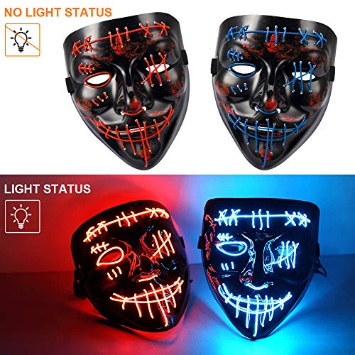 Halloween Scary Mask LED Mask LED Purge Mask [2PACK] LED Light Up Mask EL Wire Light Up for Festival Cosplay Halloween Costume Halloween Festival Party.