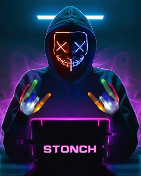 STONCH Halloween Mask Skeleton Gloves Set, 3 Modes Light Up Scary LED Mask with LED Glow Gloves, Halloween Decorations Anonymous Mask, Halloween Costumes glow purge Masks ​Gift for Boys Girls