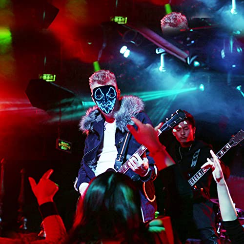 Halloween Mask Purifying Lighting LED Lights Glow Tricky Scary Mask Adjustable 3 Lighting Modes, Boys & Girls Cosplay Music Festival Dance Party, Birthday Party Gifts-luminous blue.