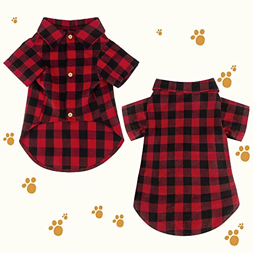 Plaid Dog Shirt Red Buffalo Dog Outfit Soft Casual Dog Clothes for Small Medium Large Dogs Puppy Cats Halloween Thanksgiving Christmas Costumes(M)