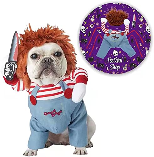 Festival Shop LTTDECO Halloween Costume for Pets, Dogs, Cats, Deadly Doll Chucky Costume, Cute, Scary and Spooky Custome for Pets,Large