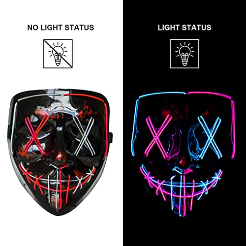 Poptrend Halloween Mask LED Light up Mask Scary mask for Festival Cosplay Halloween Costume Masquerade Parties,Carnival,Gift (Pink+ice Blue)