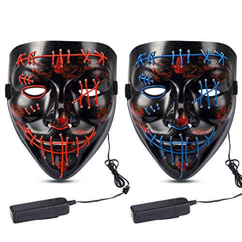 Halloween Scary Mask LED Mask LED Purge Mask [2PACK] LED Light Up Mask EL Wire Light Up for Festival Cosplay Halloween Costume Halloween Festival Party.