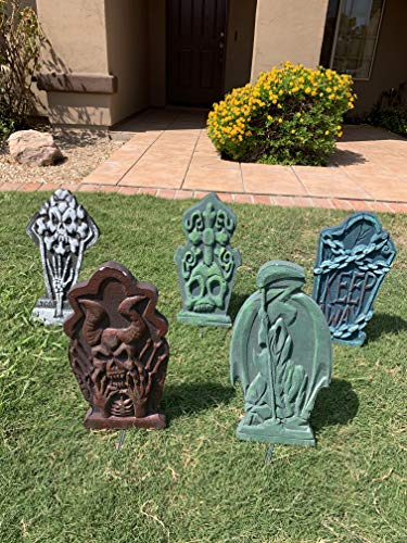 JOYIN 17” Halloween Foam Graveyard Tombstone (5 Pack), Headstone with Different Styles and Bonus Metal Stakes for Outdoor Indoor Halloween Yard Decorations