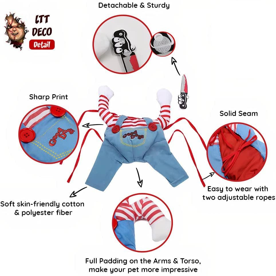Festival Shop LTTDECO Halloween Costume for Pets, Dogs, Cats, Deadly Doll Chucky Costume, Cute, Scary and Spooky Custome for Pets,Large