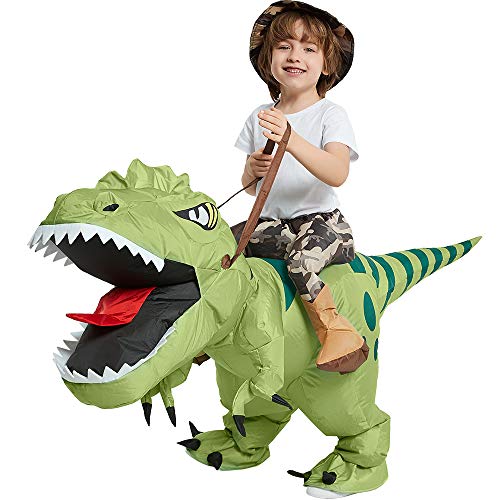 One Casa Inflatable Dinosaur Costume Riding T Rex Air Blow up Funny Fancy Dress Party Halloween Costume for Kids 4-6 Yrs