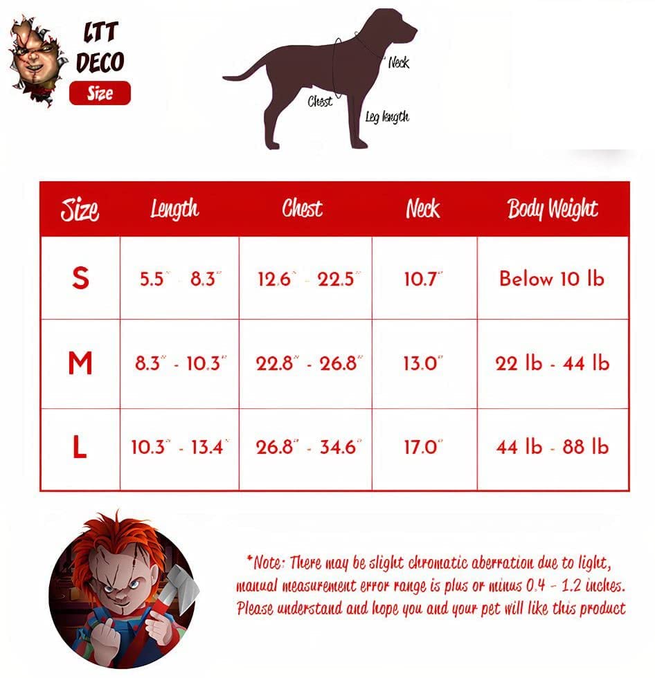 Festival Shop LTTDECO Halloween Costume for Pets, Dogs, Cats, Deadly Doll Chucky Costume, Cute, Scary and Spooky Custome for Pets,Large