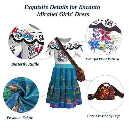 Comisoc Encanto Mirabel Dress for Girls Madrigal Isabella Costume Princess Dress Up Skirt Cartoon Halloween Cosplay Outfit