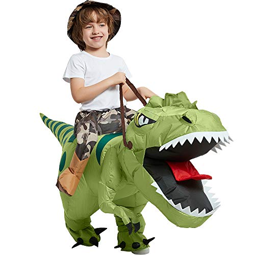 One Casa Inflatable Dinosaur Costume Riding T Rex Air Blow up Funny Fancy Dress Party Halloween Costume for Kids 4-6 Yrs