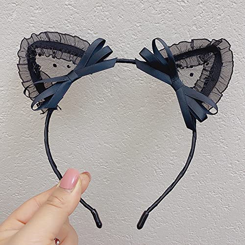 MOFEINI Sweet Lace Cat Ears Headband Black Cat Ears Hair Band Halloween Costume Accessories for Women Girls