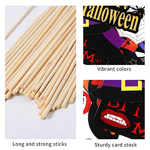 2022 Halloween Large Photo Booth Props(35pcs) for Halloween Party Supplies, Creepy Costume Props with Sticks for Halloween Decorations, Black, Red Trick or Treat Décor Favor