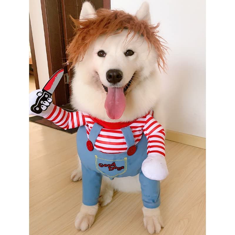 Festival Shop LTTDECO Halloween Costume for Pets, Dogs, Cats, Deadly Doll Chucky Costume, Cute, Scary and Spooky Custome for Pets,Large