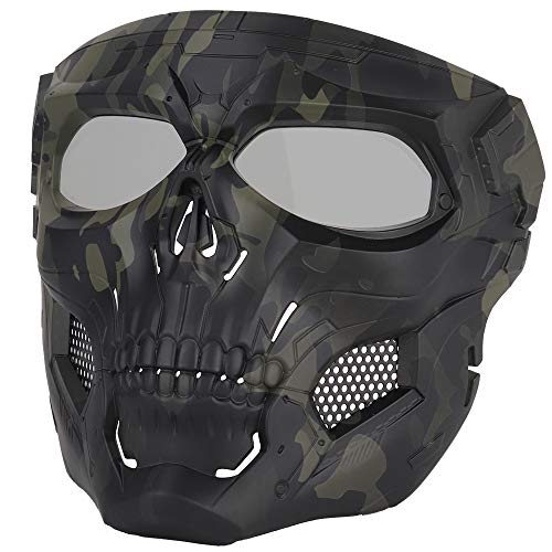 Anyoupin Airsoft Mask,Full Face Masks Skull Skeleton with Goggles Impact Resistant Army Fans Supplies Tactical Mask for Halloween Party Movie Props and Other Outdoor Activities(BKCamo-Gray-Lens)
