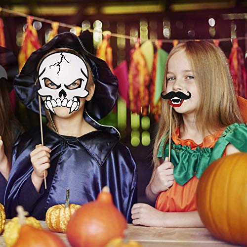 2022 Halloween Large Photo Booth Props(35pcs) for Halloween Party Supplies, Creepy Costume Props with Sticks for Halloween Decorations, Black, Red Trick or Treat Décor Favor