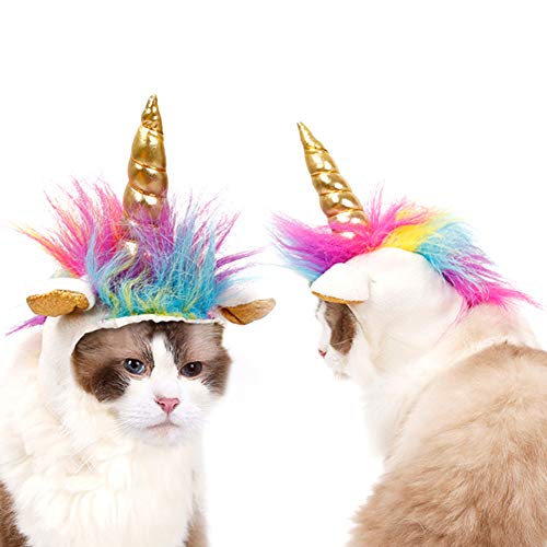 NACOCO Cat Unicorn Hat with Ear Hole for Small Dogs Puppy, Cat Costume Accessory for Halloween, Cosplay Mane Cap (with Ear Hole)