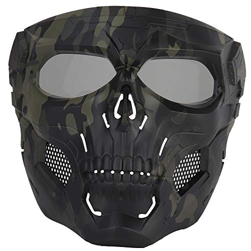 Anyoupin Airsoft Mask,Full Face Masks Skull Skeleton with Goggles Impact Resistant Army Fans Supplies Tactical Mask for Halloween Party Movie Props and Other Outdoor Activities(BKCamo-Gray-Lens)