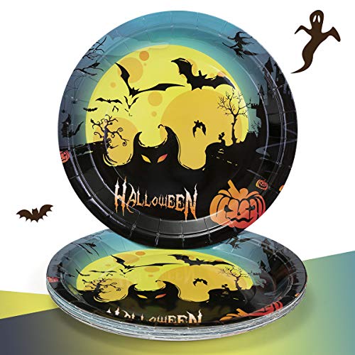 60 Count Halloween Party Plates 9" , Disposable Halloween Paper Dinner Plates Bulk with Pumkins and Witch Printed for Halloween Party Supplies and Decorations