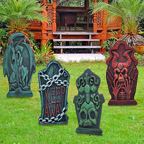 JOYIN 17” Halloween Foam Graveyard Tombstone (5 Pack), Headstone with Different Styles and Bonus Metal Stakes for Outdoor Indoor Halloween Yard Decorations