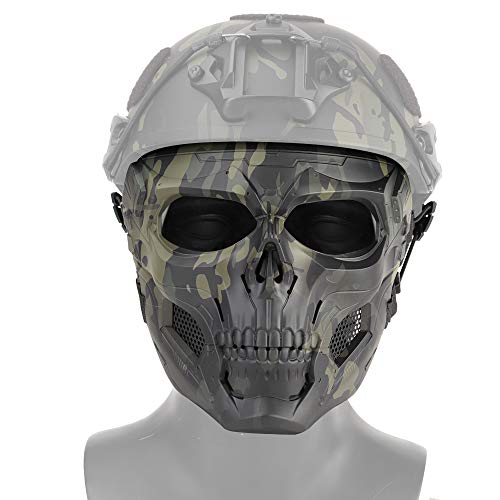 Anyoupin Airsoft Mask,Full Face Masks Skull Skeleton with Goggles Impact Resistant Army Fans Supplies Tactical Mask for Halloween Party Movie Props and Other Outdoor Activities(BKCamo-Gray-Lens)