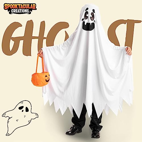 Spooktacular Creations White Ghost Costumes for Kids, Smile and Boo Ghost Costume for Halloween Spooky Trick-or-Treating (5-7 yr)