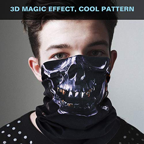 MoKo Halloween Face Mask for Cold Weather [6 Pack], Neck Gaiter Shield Scarf Elastic Balaclava Headbands Headwear, Windproof Skull Bandana for Men Women for Motorcycle Cycling Riding Skiing Party