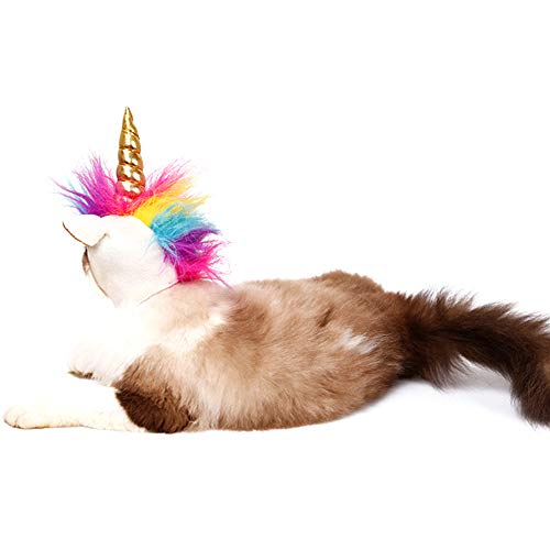NACOCO Cat Unicorn Hat with Ear Hole for Small Dogs Puppy, Cat Costume Accessory for Halloween, Cosplay Mane Cap (with Ear Hole)