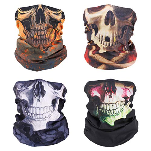 MoKo Halloween Decoration Neck Face Mask [4 Pack], Bandana Face Mask Scarf Balaclava Headbands, Windproof Bandana