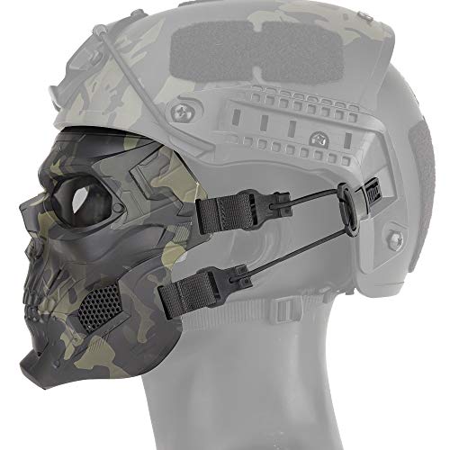 Anyoupin Airsoft Mask,Full Face Masks Skull Skeleton with Goggles Impact Resistant Army Fans Supplies Tactical Mask for Halloween Party Movie Props and Other Outdoor Activities(BKCamo-Gray-Lens)