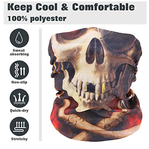 MoKo Halloween Decoration Neck Face Mask [4 Pack], Bandana Face Mask Scarf Balaclava Headbands, Windproof Bandana