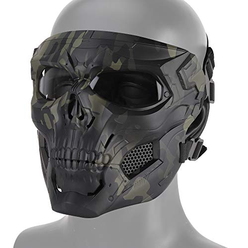 Anyoupin Airsoft Mask,Full Face Masks Skull Skeleton with Goggles Impact Resistant Army Fans Supplies Tactical Mask for Halloween Party Movie Props and Other Outdoor Activities(BKCamo-Gray-Lens)