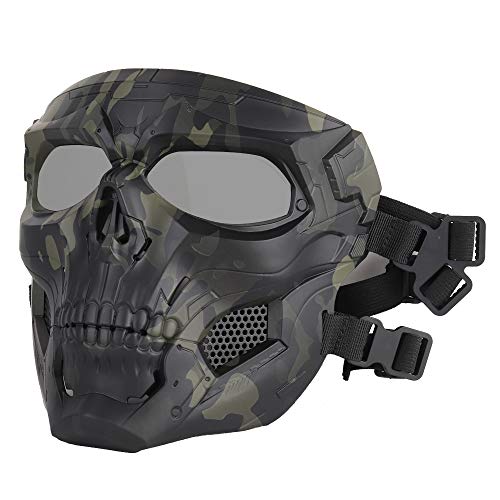 Anyoupin Airsoft Mask,Full Face Masks Skull Skeleton with Goggles Impact Resistant Army Fans Supplies Tactical Mask for Halloween Party Movie Props and Other Outdoor Activities(BKCamo-Gray-Lens)