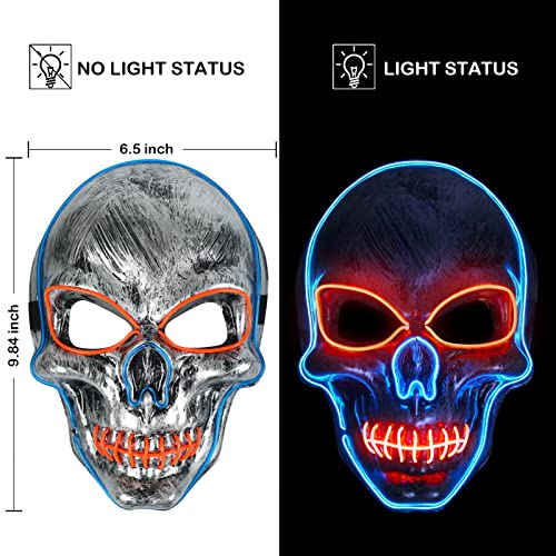 Halloween LED Mask and Skeleton Gloves, Scary Mask Light up with 3 Lighting Mode, Light up Mask for Halloween Cosplay Costume