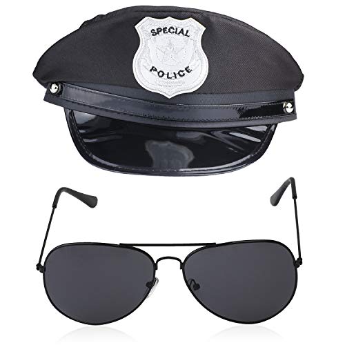Beelittle Police Costume Accessories Police Hat Handcuffs Policeman Badge Police Officer Dress Up Costume Accessories for Cop Swat FBI Costume Party Halloween Role Play (Black 3)