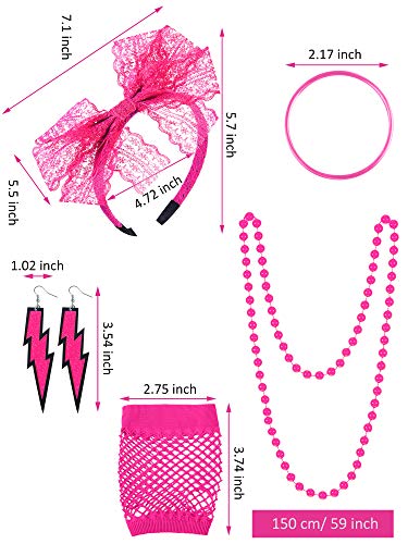 80s Costume Accessories Set T-Shirt Tutu Headband Earring Necklace Leg Warmers(XL, Black, Rose Red)