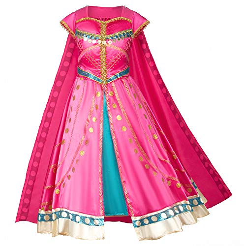 Arabian Princess Costume Dress for Little Girls Birthday Christmas,Halloween Party with Gloves,Crown,Wand Accessories (Red) 5-6 Years