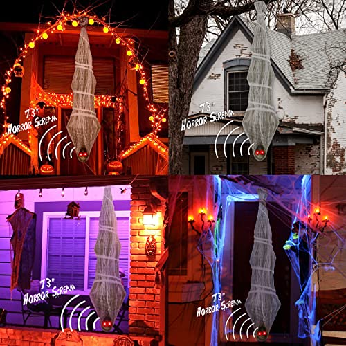 Cocoon Corpse Halloween Decorations Outdoor: Horror Scream with Lighted LED Eyes - Haunted House Props Creepy Tree Hanging Decor 73 inches（Batteries Not Included）