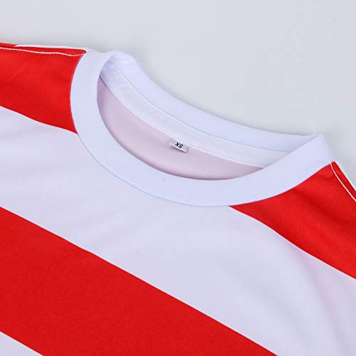 Adult Men Red and White Striped Tee Shirt Glasses Hat Outfit Suit Set Halloween Cosplay Costume Party Props (Small, Adult Men)