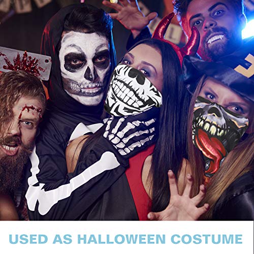 MoKo Halloween Face Mask for Cold Weather [6 Pack], Neck Gaiter Shield Scarf Elastic Balaclava Headbands Headwear, Windproof Skull Bandana for Men Women for Motorcycle Cycling Riding Skiing Party
